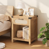 Garvee Comodino in Rattan con Cassetto e Ripiano Aperto, Mid-Century, Legno MDF, Resistente, Camera e Soggiorno, Naturale