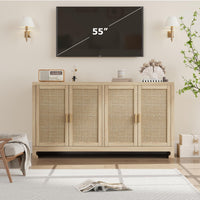 Mobiletto portaoggetti moderno in stile boho Garvee da 40 pollici con ante in rattan intrecciato, ripiano regolabile per soggiorno e cucina, bianco marrone, compatto
