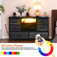 Mobile TV Garvee a 8 cassetti con illuminazione a LED e presa di corrente per soggiorno e camera da letto, legno MDF, luce RGB, ampio spazio di archiviazione, gestione dei cavi, bianco