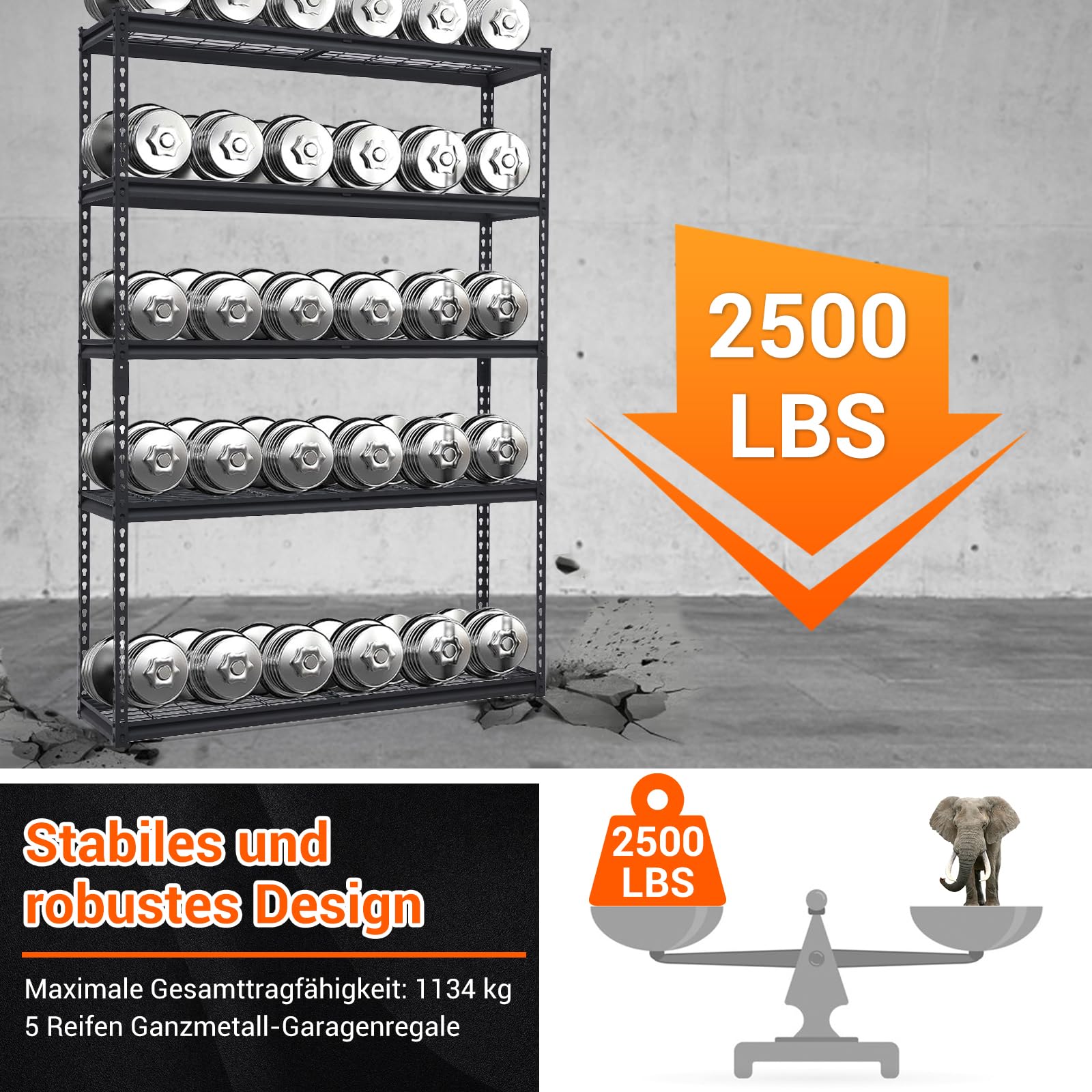 Scaffalatura metallica Garvee, resistente, 5 ripiani regolabili, robusta, 122x46x183 cm, officina/garage