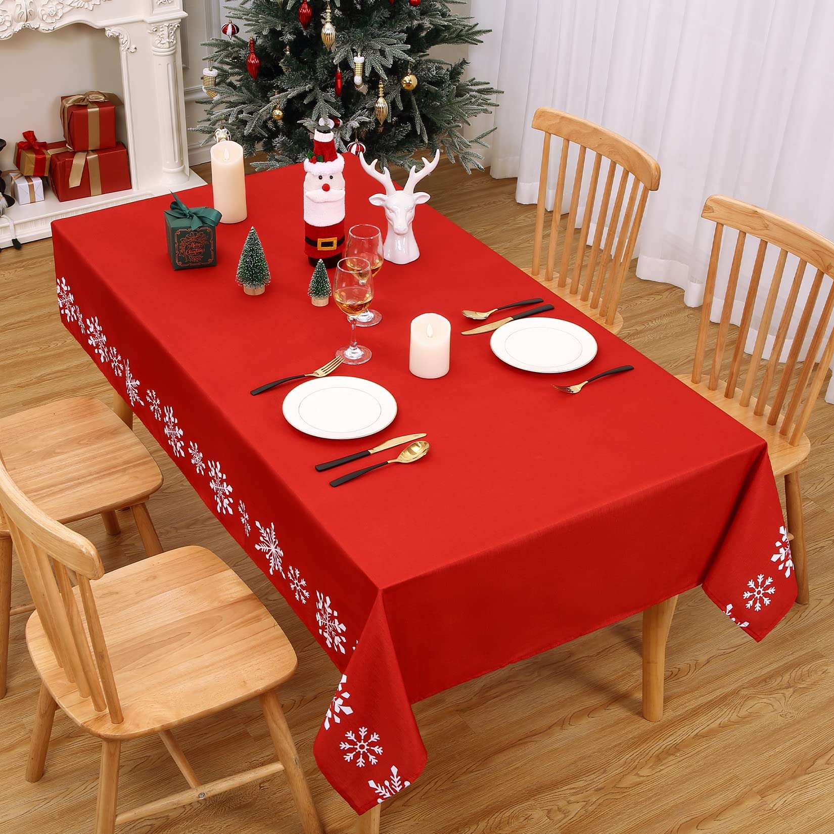 Tovaglia natalizia Garvee Zmywalny 137x250 cm rossa antipiega resistente per sala da pranzo festiva