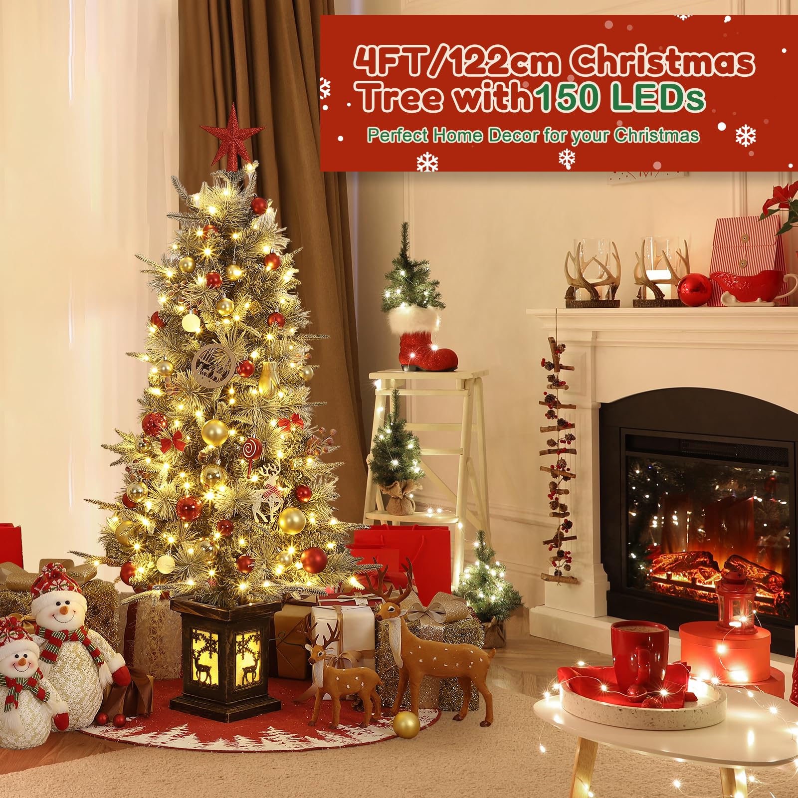 Albero di Natale Garvee da 125 cm con luci e decorazioni - base a forma di renna per la decorazione della tavola festiva