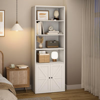 Garvee Libreria Industriale 71.4" con Ante e Ripiani, Ampio Spazio, Porta Scorrevole, Bianco, Anti-Ribaltamento, Soggiorno/Ufficio