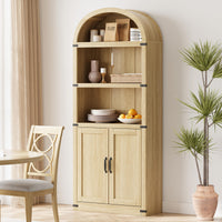 Libreria Garvee con ante, 71,65 pollici, stile fattoria, legno MDF, protezioni angolari in metallo, soggiorno e ufficio, colori legno naturale