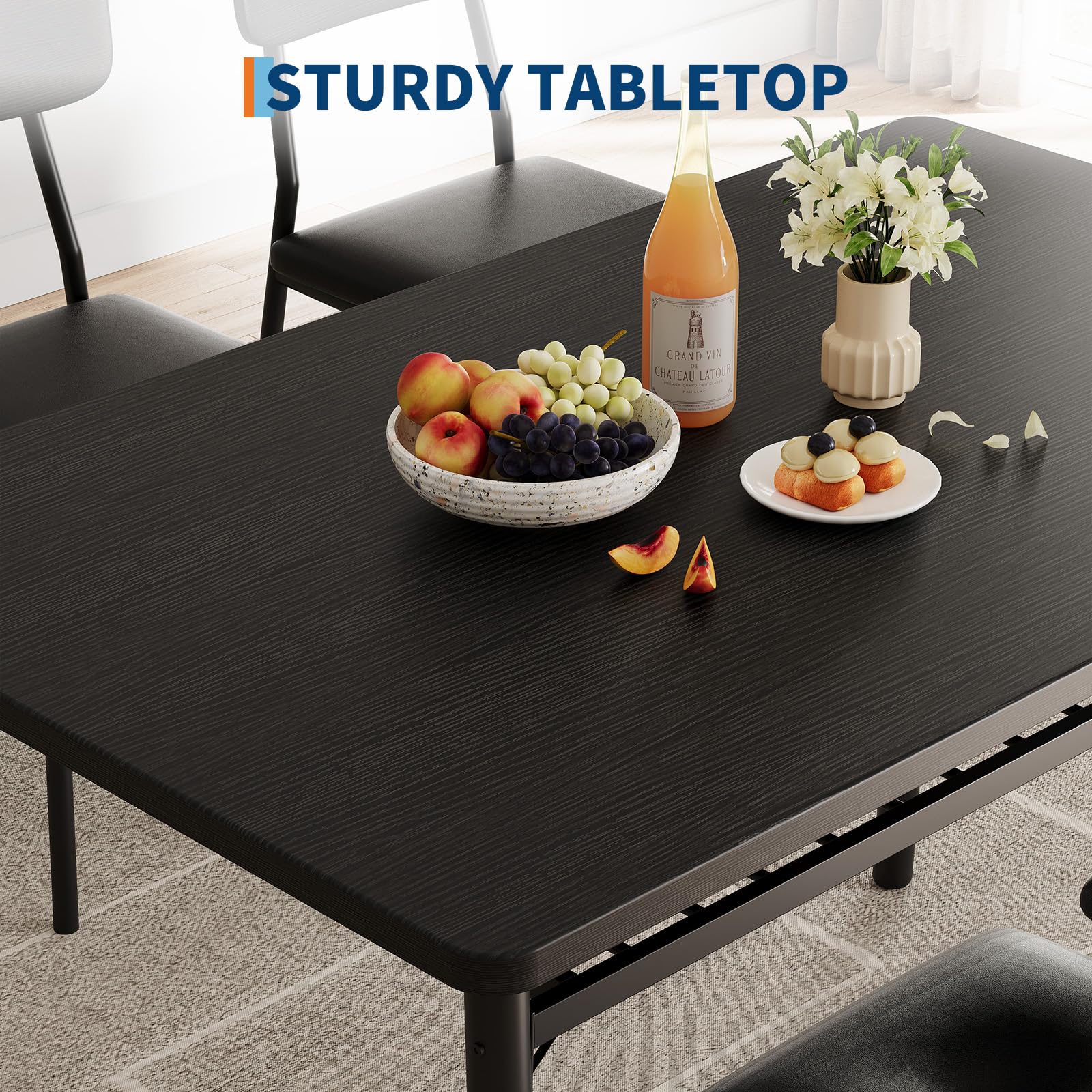 Set da pranzo Garvee per 2 persone con contenitore, struttura in metallo, sedie imbottite, piano in legno MDF, nero, salvaspazio per piccoli appartamenti