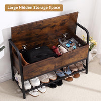 Panca portascarpe da ingresso Garvee con struttura in metallo e melamina, contenitore con piano sollevabile, robusta, versatile, compatta per corridoio e camera da letto, nera