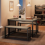 Set da pranzo Garvee per 4 persone con 2 panche, robusto MDF e acciaio, grigio, cucina e sala da pranzo, salvaspazio - grigio