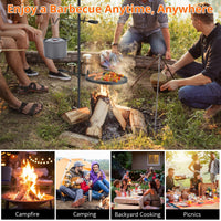 Griglia girevole per falò Garvee, regolabile a 360°, pieghevole, in rete di acciaio, portatile con borsa per il trasporto, per campeggio e barbecue