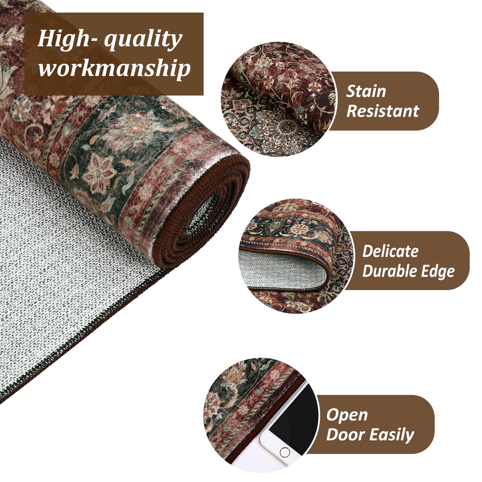 Tappeto lavabile Garvee 200x290cm Tappeti retrò per soggiorno Camera da letto Sala da pranzo Marrone rossastro Morbido antiscivolo Grande vintage Pelo corto