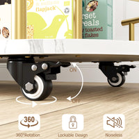 Carrello bar Garvee Gold con 4 ripiani, portabottiglie, portabicchieri, struttura in metallo, MDF effetto marmo, ruote con freni, mobile per cucina e soggiorno, oro, altezza 37 pollici