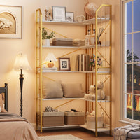 Mensola angolare Garvee da 72" a forma di L, libreria industriale in metallo e MDF, soggiorno, camera da letto, nero