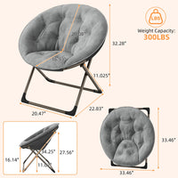 Sedia a forma di luna Garvee Saucer Chair con struttura in metallo pieghevole, fiore di peluche oversize, comoda e stabile per camera da letto e soggiorno, grigio