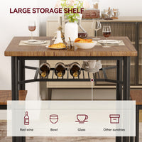 Set da pranzo Garvee per 2 persone con portabottiglie, tavolo in MDF robusto, piedini regolabili, struttura in metallo, compatto, marrone rustico