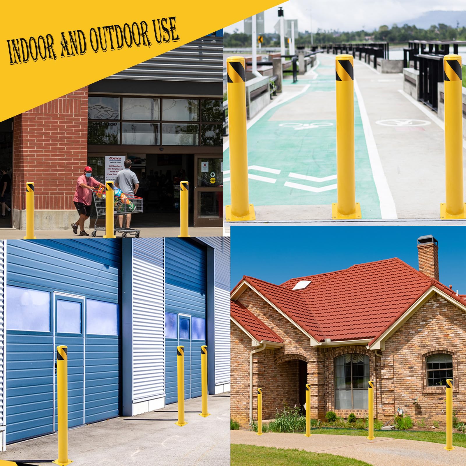 Paletto di sicurezza Garvee da 36 pollici in acciaio, diametro 4.5 pollici, giallo riflettente per controllare il traffico su eventuali parcheggi