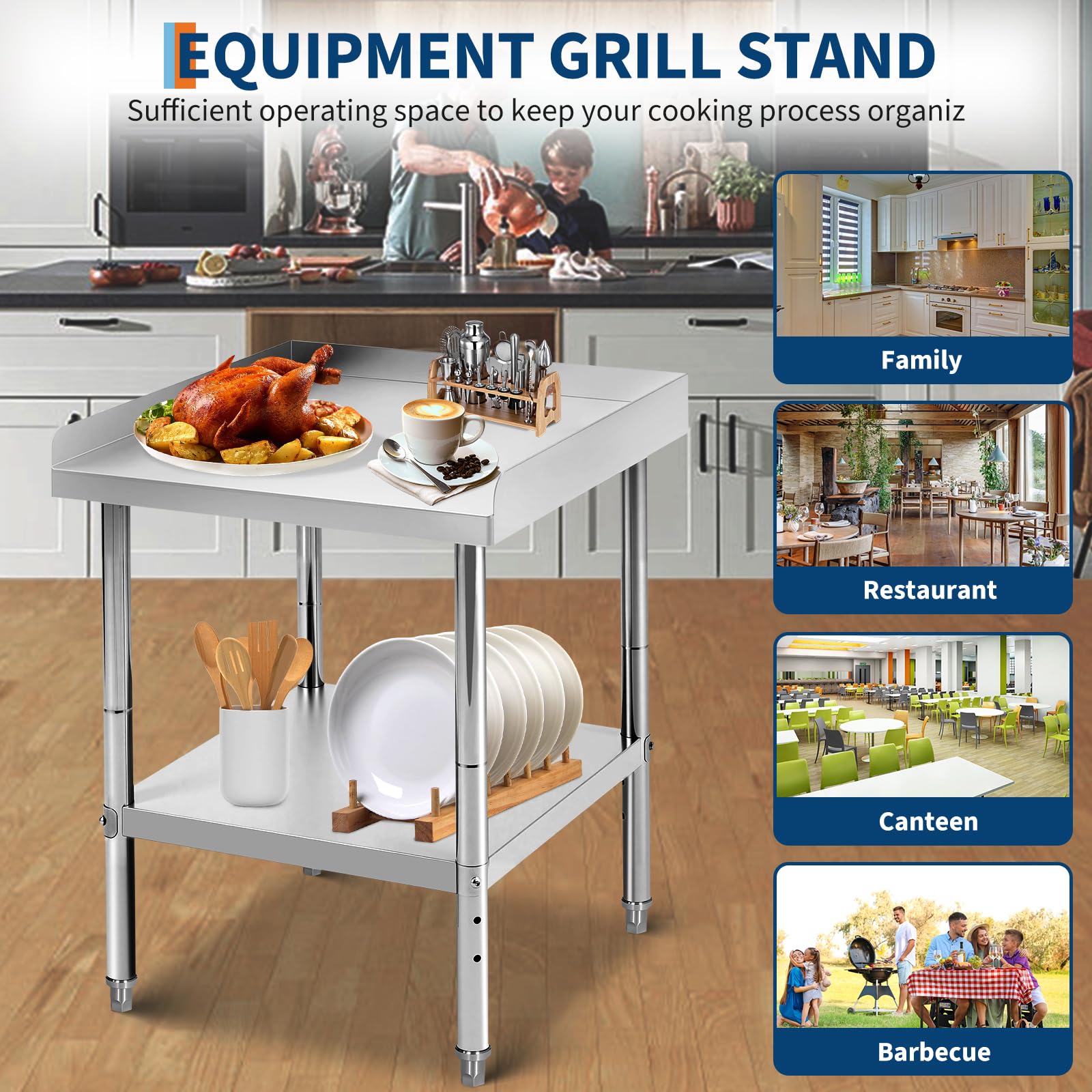 Tavolo da barbecue in acciaio inossidabile Garvee, altezza regolabile, 12x24x30 pollici, capacità di carico di 400 libbre, certificato NSF, per uso commerciale e domestico, struttura robusta, Argento