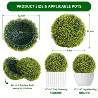 Garvee, set di 4 palline di bosso artificiale da 11,8 pollici, resistenti ai raggi UV, uso manuale, materiale PE, per giardino e ufficio, verde, con tutti i