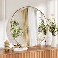 Specchio da parete rotondo dorato Garvee da 30", grande specchio da bagno, cornice in metallo dorato opaco, arredamento moderno per la casa e il bagno