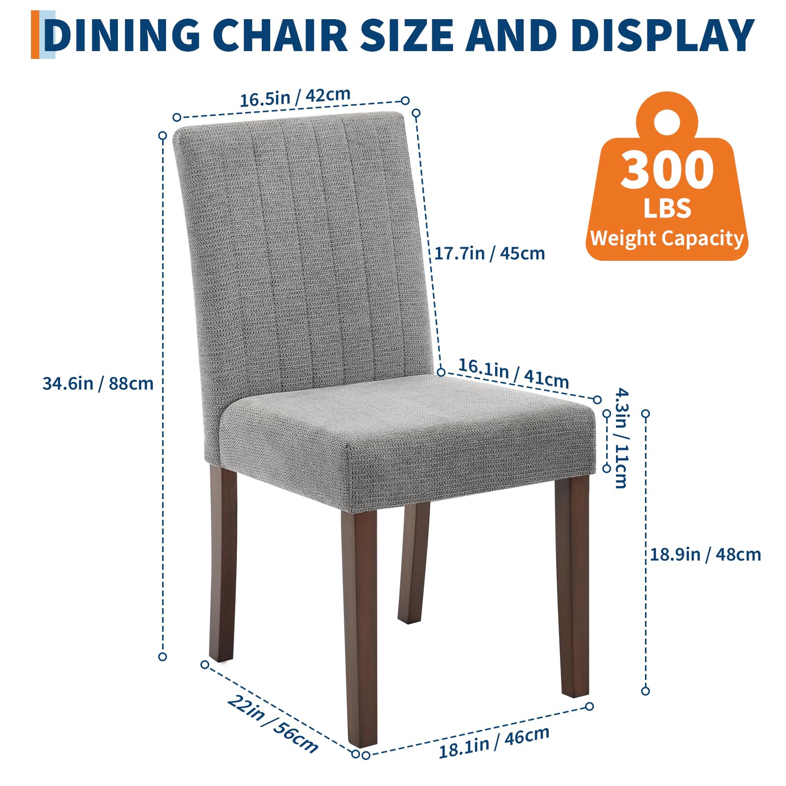 Sedie da pranzo Garvee Parsons con bottoni trapuntati, rivestimenti in lino e gambe in legno per cucina e soggiorno, strisce verticali grigie