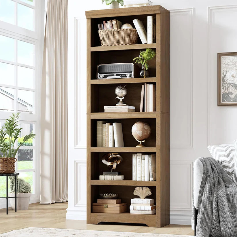 Garvee Libreria Rustica Alta 190,5 cm con 2-6 Ripiani Regolabili, Struttura in MDF Robusta, Elegante, Antiribaltamento, per Soggiorno e Studio, Bianco