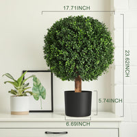 Garvee Set di alberi artificiali in bosso da 61 cm, resistenti ai raggi UV, realistici, in materiale PE, preassemblati con vaso in cemento, per ingresso e patio, verde