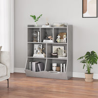 Mobiletto portaoggetti per bambini Garvee Grey, libreria a 3 ripiani, robusto, antiribaltamento, 5 ripiani, camera da letto e sala giochi, legno, grigio
