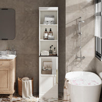 Mobiletto portaoggetti per bagno Garvee da 177.8 cm, stretto, indipendente con anta e ripiani aperti per piccoli spazi, in legno impermeabile