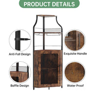 Mobile bar angolare Garvee per liquori con ripiani regolabili, 61 pollici, stile industriale, MDF e metallo, porta a rete, porta bicchieri, indipendente, cucina e soggiorno
