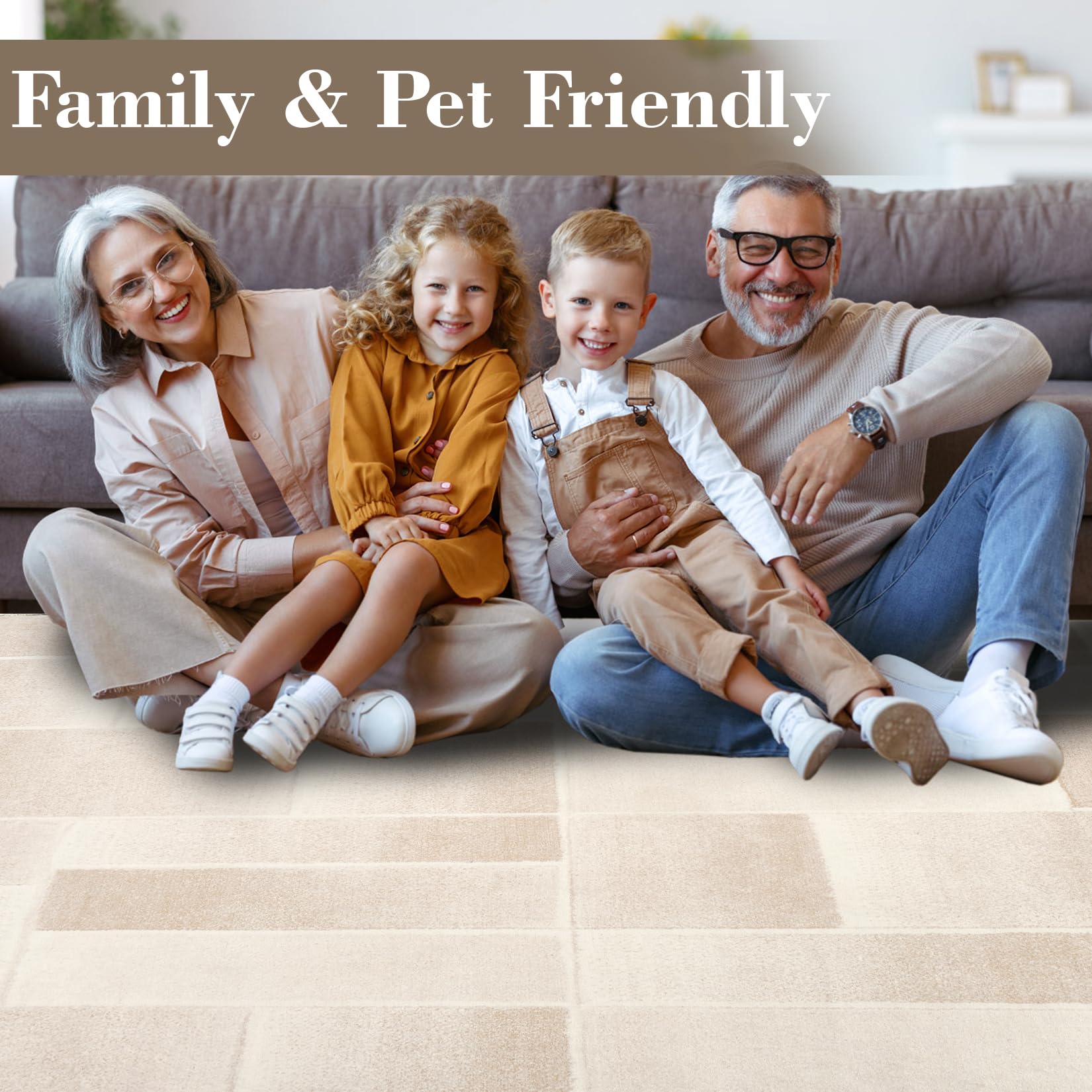 Tappeto moderno geometrico Garvee 120x170 beige lavabile a pelo corto antiscivolo per soggiorno, camera da letto, cucina, cameretta, corridoio, sala da pranzo