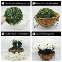 Garvee Set di fiori di bouganville artificiali con cesto marrone per giardino e terrazza, 12 pezzi, resistenti ai raggi UV, resistenti alle intemperie, bianchi e verdi