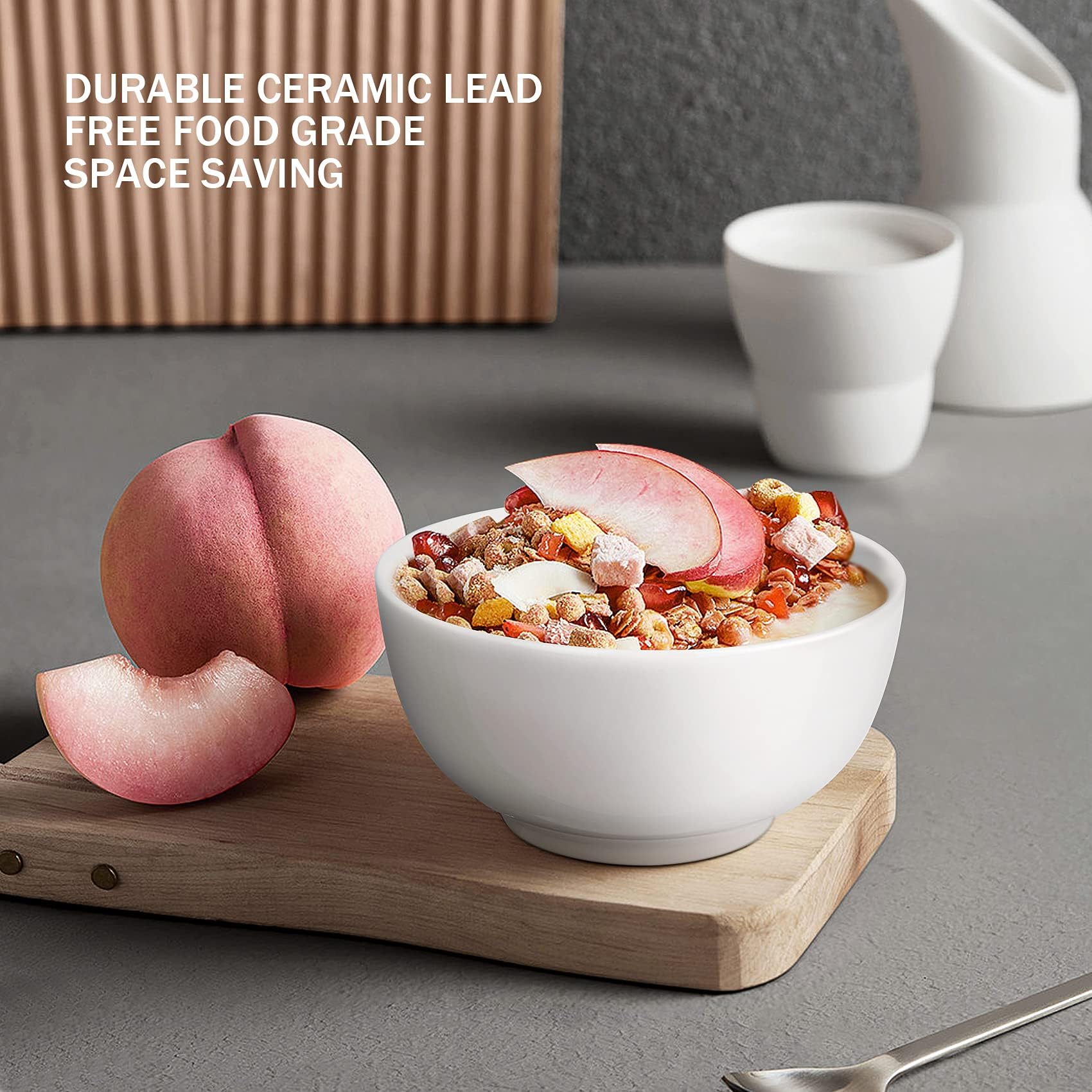 Set di ciotole in porcellana Garvee da 10 once, 8 pezzi, bianco premium, adatte al microonde e alla lavastoviglie, versatili, per cucina e tavola