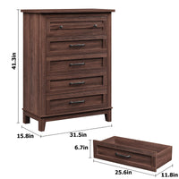 Cassettiera Garvee a 5 cassetti, in legno di noce, per camera da letto e soggiorno, grande, moderna, rustica, MDF, impermeabile, protezione antiribaltamento