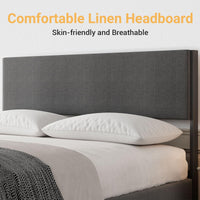 Letto matrimoniale Garvee con testiera, 2 cassetti, doghe in metallo, silenzioso, tessuto in lino grigio, camera da letto