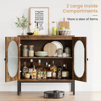 Credenza Garvee da 31'' con frontale in vetro e ripiano regolabile per soggiorno e cucina, marrone rustico