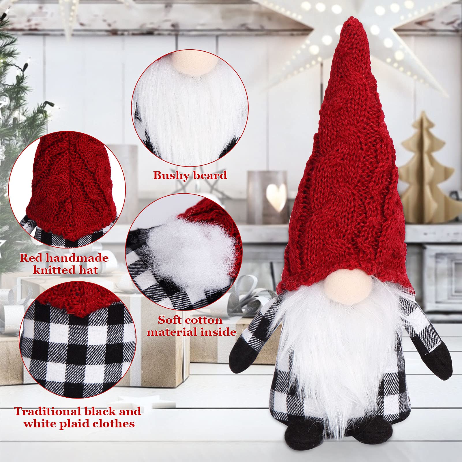 Garvee Decorazione natalizia con elfo, set da 2 pezzi, gnomi Tomte fatti a mano con cappelli rossi per la casa e le feste, 20 cm, rosso