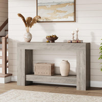 Tavolo consolle Garvee da 47" per corridoio, 2 livelli, legno robusto, rustico, con spazio di archiviazione, soggiorno e ingresso, marrone