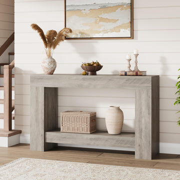 Tavolo consolle Garvee da 47" per corridoio, 2 livelli, legno robusto, rustico, con spazio di archiviazione, soggiorno e ingresso, marrone