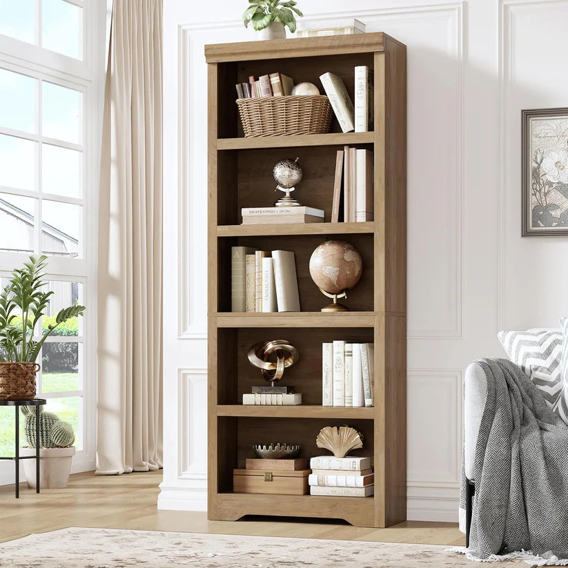 Garvee Libreria Rustica Alta 75" con 2-6 Ripiani Regolabili in MDF, Anti-Ribaltamento, per Soggiorno e Studio, Elegante Design Neutro