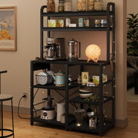 Scaffale Garvee Bakers a 5 ripiani con presa di corrente per cucina e bar, 35,41" L x 15,71" W x 59,12" H, nero, struttura in legno e metallo