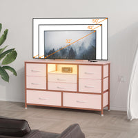 Mobile TV Garvee a 8 cassetti con illuminazione a LED e presa di corrente per soggiorno e camera da letto, legno MDF, luce RGB, ampio spazio di archiviazione, bianco