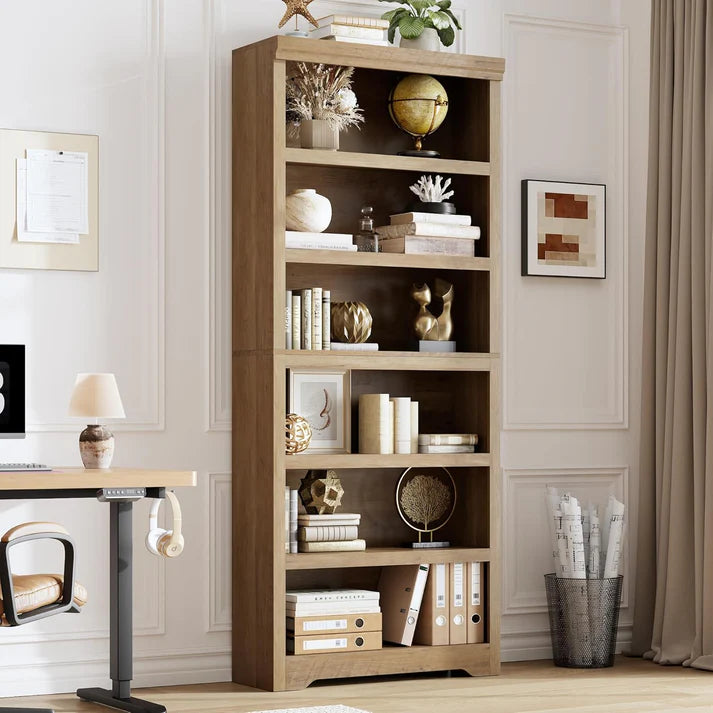 Garvee Libreria Rustica Alta 75" (190 cm), 2-6 Ripiani Regolabili, MDF Robusto, Anti-Ribaltamento, Uso Soggiorno e Ufficio, Elegante Neutro