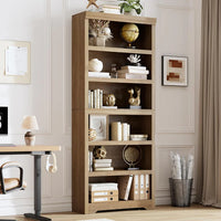 Garvee Libreria Rustica Alta 75" (190 cm), 2-6 Ripiani Regolabili, MDF Robusto, Anti-Ribaltamento, Uso Soggiorno e Ufficio, Elegante Neutro