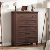 Cassettiera Garvee a 5 cassetti, in legno di noce, per camera da letto e soggiorno, grande, moderna, rustica, MDF, impermeabile, protezione antiribaltamento