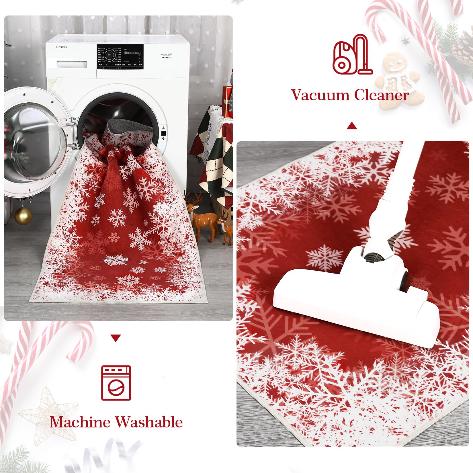 Tappeto natalizio rotondo Garvee, antiscivolo con motivo a fiocchi di neve, per ingresso, 120 cm, multicolore