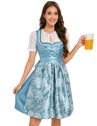 Garvee Dirndl da donna in jacquard, abito tradizionale midi, 3 pezzi, per l'Oktoberfest, blu, taglia 34