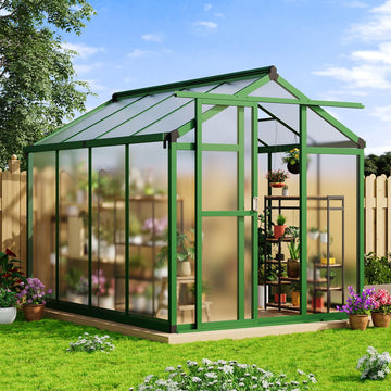 Serra in alluminio Garvee 6x8 piedi con policarbonato, ventilazione del tetto per giardino e patio, robusta, protezione UV, facile da montare, grigia