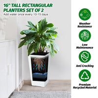 Garvee Set di 2 fioriere old 22.5" con irrigazione automatica e indicatore del livello dell'acqua su balcone e terrazzo, bianco e nero, resistente a tutte le temperature
