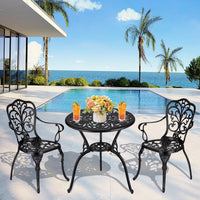 Set da bistrot da esterno Garvee da 3 pezzi, in alluminio, resistente alle intemperie, antiruggine, con foro per ombrellone, mobili da giardino per balcone, nero