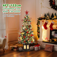 Albero di Natale Artificiale Garvee 4 Piedi con 150 LED Bianco Caldo/Multicolore, 8 Modalità, Fibra Ottica e Base Trasparente