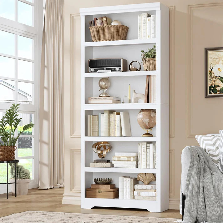 Garvee Libreria Rustica Alta 190,5 cm con 2-6 Ripiani Regolabili, MDF Robusta, Design Elegante, Anti-Ribaltamento per Soggiorno e Studio, Bianco