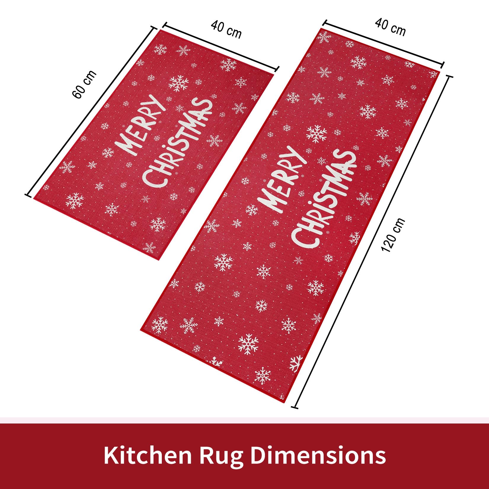 Garvee Set 2 Tappeti Natalizi Cucina Antiscivolo Lavabile Poliestere Rosso 40x60cm 40x120cm